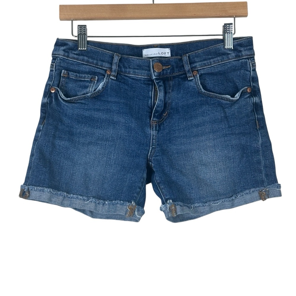 LOFT Denim Shorts Womens 28 Medium Wash Rolled Hem Classic Casual Summer